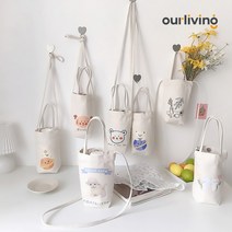 캔버스 드링크백 텀블러 캐리어 컵홀더 테이크아웃 에코백 캐리어 커피홀더 에코백 보틀파우치, 지구곰(3월30일출고)