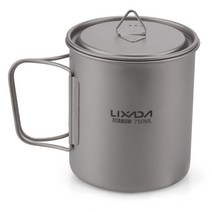 Lixada 울트라 라이트 티타늄 컵 야외 휴대용 캠핑 피크닉 워터 접이식 손잡이 300ml / 350ml 420ml 550ml 650ml 750ml, 1개