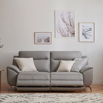 한샘 프라임 리츠 천연면피가죽 전동 리클라이너 소파 3인용(양쪽형), 미드 그레이(B)