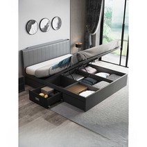 리프트업 침대 미니멀리스트 더블 수납 침대 공간절약, F