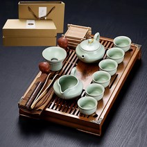 선물용 다도 다기 풀세트 6인용, 청자 비취색 방고호 다기 세트