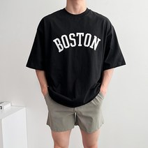 남자 오버핏 보스턴 반팔 레터링 데일리 캐주얼 티셔츠 남성 루즈핏 여름 깔끔한 옷 코디