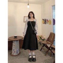 citsysy 빅사이즈 미디 롱 원피스 스퀘어넷 배색 여성의류