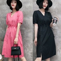 녕동 여름 여성의류 여름 A라인 브이넥 반팔 원피스 여자 예쁜~ +사은품