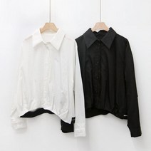 옷자락 여자 레터링 밴드 벌룬 핀턱 언발 크롭 바스락 셔츠