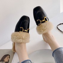 인조 토끼털 2컬러 여성 블로퍼 여성뮬 뮬슬리퍼 털블로퍼 부드러운 인조퍼 뮬 미들통굽 구두슬리퍼