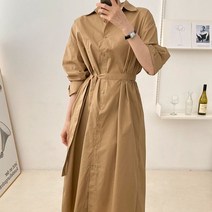 [스위트플러스] 임부복 23년 봄 박시 코튼 롱 스트링 셔츠 원피스