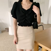 여성 셔츠 블라우스 데일리 셔링 스모크 퍼프 반팔