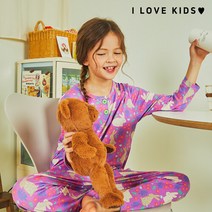 알럽키즈 주니어잠옷 아동 어린이파자마 피치기모세트 보라꽃토끼