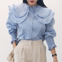 퍼니걸스 5784 레이스 레이어드 빅카라 블라우스 여성의류