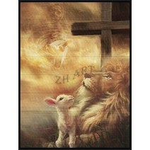 보석십자수 창업 도구 사자 양과 십자가 예수 5d 다이아몬드 페인팅 기독교 신 기호 전체 드릴 자수, 6_25x20cm 라운드