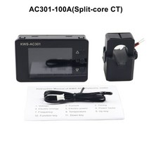전압계 ac 50 300v 0 100a 디지털 led 전류계 전력계 역률 에너지 온도 전기 미터 kws ac301, 100a-스플릿 코어 ct