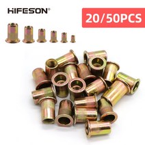번데기너트 퀵서트 인서트너트 HIFESON 20/50pcs M3 M4 M5 M6 M8 M10 M12 리벳 너트 리베터 건용 플랫 헤, 20pcs