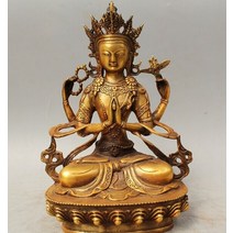 12 quot;티베트 불교 청동 도금 4 팔 Chenrezig 부처님 alokiteshvara 동상 도매 공장, 한개옵션0