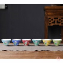 레트로 플라워 다기 찻잔 6P세트 70ML 연꽃 본차이나찻잔세트 예쁜찻잔세트 중국차컵