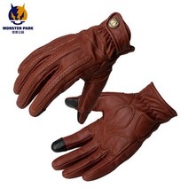 오토바이 다이네즈 장갑 몬스터 파크 정품 가죽 여름 통기성 염소 터치 스크린 모토 크로스 Guantes 레트로 승마, S, Brown
