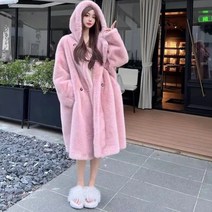 여성 겨울 페이크 밍크 퍼 롱코트 아우터 2컬러