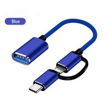 C타입 변환젠더 이어폰젠더 아이폰젠더 2 in 1 usb 3 0 otg 케이블 유형-c micro usb to usb 3 0 핸드폰 충전 케이블 인터페이스 변환젠더, 02 블루
