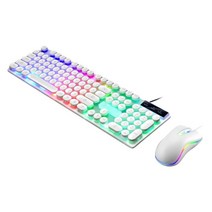 속기사 키보드 세련된 유선 LED 백라이트 기계식 키보드 마우스 세트 컴퓨터 무지개 조명 효과, 한개옵션2, 01 WHITE, 한개옵션1