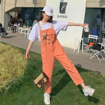 KORELAN올레드 데님 멜빵 바지 세트