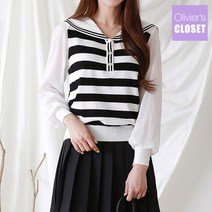 올리비에스클로젯 줄지 둥근 세라카라 니트 O2208KN104C