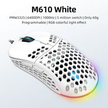 스타크래프트마우스 서든어택 버티컬 손목보호 Machenike M6 게임용 마우스 RGB PMW3389 컴퓨터 마우스 게임용 16000DPI 프로그래밍 가능 조정 가능한 245, M610 화이트, 협동사