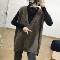 tagi 여성 빅사이즈 브이넥 니트베스트 오버핏 롱 조끼