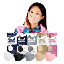 [굿매너 컬러마스크] 대형 KF94 50매 (5매입x10개) 화이트 블랙 핑크 베이지 그레이, 50매(10팩)