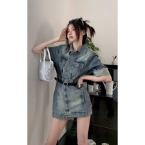 청슈트 데님오버롤 빈티지워싱 카라 포켓 데님 원피스