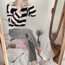 브링미 단카라 칼라넥 스트라이프박시니트(3color)