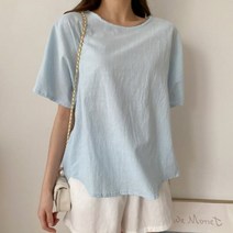 여성 셔츠 블라우스 데일리 론 뒷트임 라운드 코튼