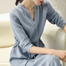 코카마니 여성 브이넥 8부 소매 옆트임 허리끈 예쁜 원피스