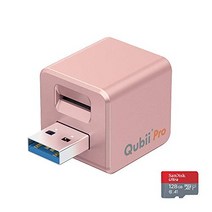 Maktar Qubii Pro 로즈 골드 (microSD 128GB 포함) 충전하면서 자동 백업 iphone usb 메모리 ipad 용량 부족 해소 사진 동영상 음악 연락처 SNS 데이터 마이그레이션 SD 카드 리더 기종 변경 MFi 인증