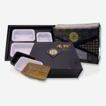 명품 지함박스(창문형) 3구 풀세트(낱개), 3칸(1X3), PET 0.5K(골드), X자 보냉가방, 1개