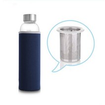 UPORS 고온 내성 유리 스포츠 물병 차 인퓨저 보호 가방 물병 550ml, 03 Blue