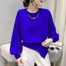 라운드 맨투맨 그물 레드 체인 패치워크 2022 여성의류 보이핏 볼륨 디자인감각 언발 허리보정 긴소매 3839783673