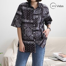 0 velys 소장가치 높은 에스닉 무드 남녀공용 페이즐리 반팔 셔츠 CSB1124