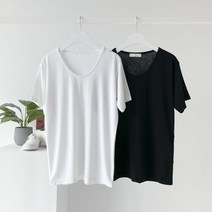 더보느 여성용 부드러운 찰랑 레이온 무지 유넥 반팔티