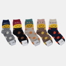 다이쁜양말 스마일 땡땡이 중목 양말 5켤레