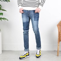 모룸 투톤 워시드 배색 디테일 컷팅진 연청 데님 청바지 M1090