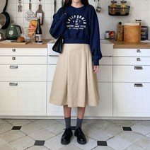 옷자락 [옷자락] 여자 주름치마 a라인 순면 하비 가을 밴딩 롱스커트