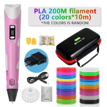 3d 펜 3d 인쇄 펜 diy 그리기 펜 pla 필라멘트 생일 선물 펜형 3d 프린터, 핑크-200m, 우리를
