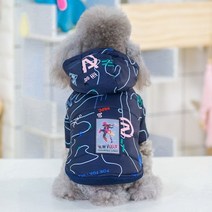 강아지패딩 가을 겨울 비숑 시밀러룩 웰시코기 프렌치불독 망토 바람막이 옷 강아지 따뜻한 개 자켓 복장 의류, XL, 네이비 블루 후드