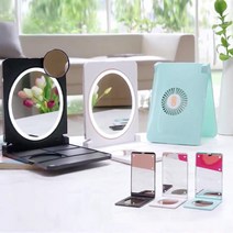 루비쿨 LED 미러 휴대용/ 손선풍기+거울+LED조명 모두 하나로! 어디서나 화장가능 손거울 조명거울 화장거울, 민트