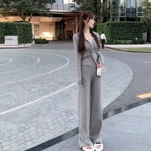 Momolatti 지퍼 가디건 와이드 밴딩 팬츠 묵히다 세트