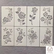 8개 스텐실도안 장미 들꽃 그림 틀 봄 디자인 전원 꽃 컬러링 물감 놀이, 1-8풀세트