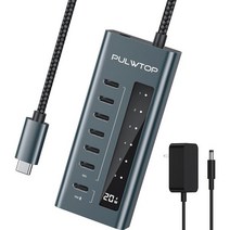PULWTOP 906240 노트북용 USB C 허브 7 in 1 10Gbps to 데이터 충전 지원비디오 지원 아님 아이맥 맥북 호환가능한 프로에어 아이패드 XPS 멀티포트 어댑터, 7 IN 1 USB C 허브