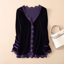 실크 셔츠 청 남방 여성 블라우스 데님 심플 레오파드 프린트 골든 벨벳 가디건 레이스 v넥 긴 소매 싱글 단추 다크 컬러 기질 다양한 색상