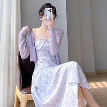 플라워 시폰 원피스 롱 샤틴 제주도 플리츠 하객룩 하객 라운드넥 커플시밀러룩 프릴 꽃잎
