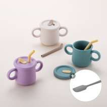 락앤락 리틀럽 실리콘마개형 스파우트형 빨대컵 200ml + 올실리콘 스패츌러그레이 LBB015ALL, 2 ﻿리틀럽 실리콘 빨대컵(스파_스카이블루(LBB016